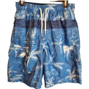 Croft & Barrel Swim Trunks Men's Small Blue & White Palm Trees drawstring